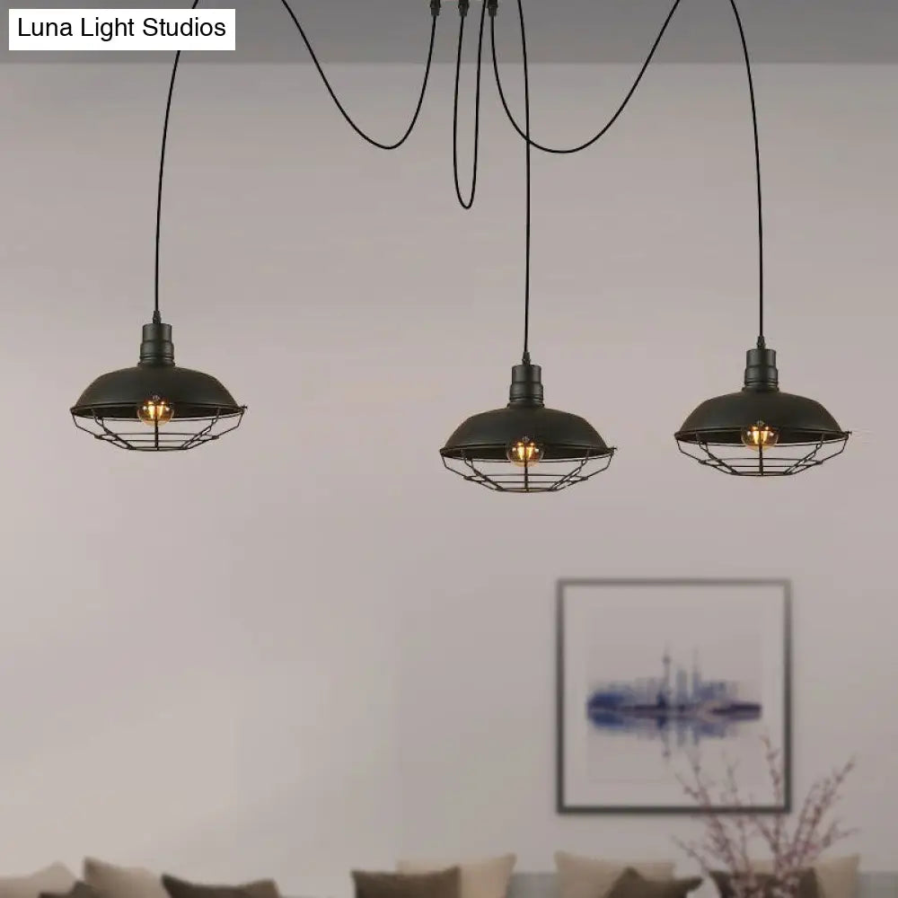 Barn Shade Metal Pendant Light - Industrial Style 3 Lights Kitchen Ceiling Fixture Wire Frame Swag