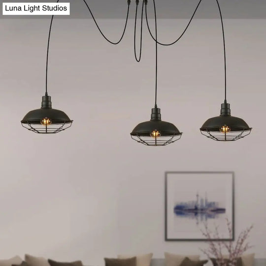 Barn Shade Metal Pendant Light - Industrial Style 3 Lights Kitchen Ceiling Fixture Wire Frame Swag