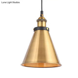 Barn Shade Metal Suspension Light - Industrial Style Adjustable Hanging Ceiling With Brass Finish