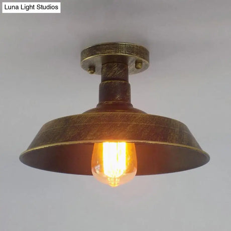 Barn Shade Semi-Flush Mount Ceiling Light In Aged Silver/Weathered Copper For Farmhouse Decor