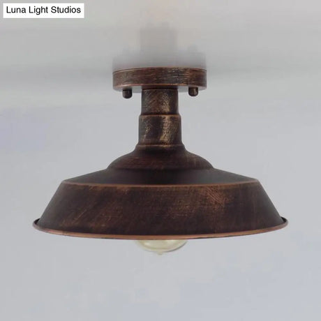 Barn Shade Semi-Flush Mount Ceiling Light In Aged Silver/Weathered Copper For Farmhouse Decor
