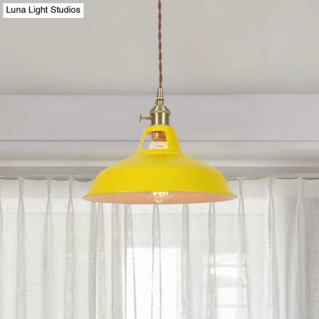 Barn Shaped Macaron Metal Pendant Light With Vent Design - 1-Light Suspension For Restaurants