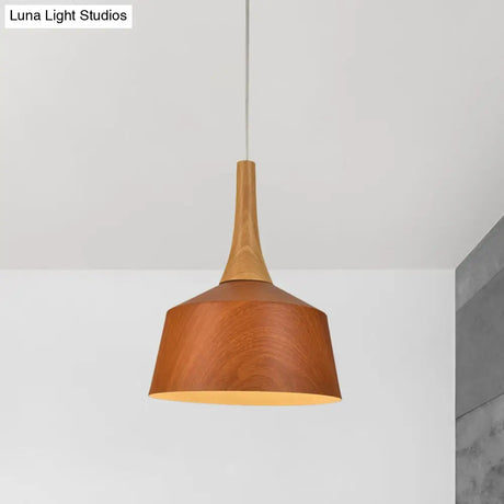 Barn Style Farm Suspension Light - White/Red Brown/Coffee Finish Aluminum Hanging Lamp With Wooden