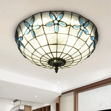 Baroque 3 - Head Cut Glass Clear/Textured White Flushmount Ceiling Light Sky Blue - White