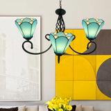 Baroque Black Cone Chandelier With 5/6/8 White/Blue Glass Drop Lights For Living Room 3 / Blue