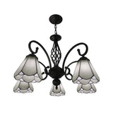 Baroque Black Cone Chandelier With 5/6/8 White/Blue Glass Drop Lights For Living Room 5 / White