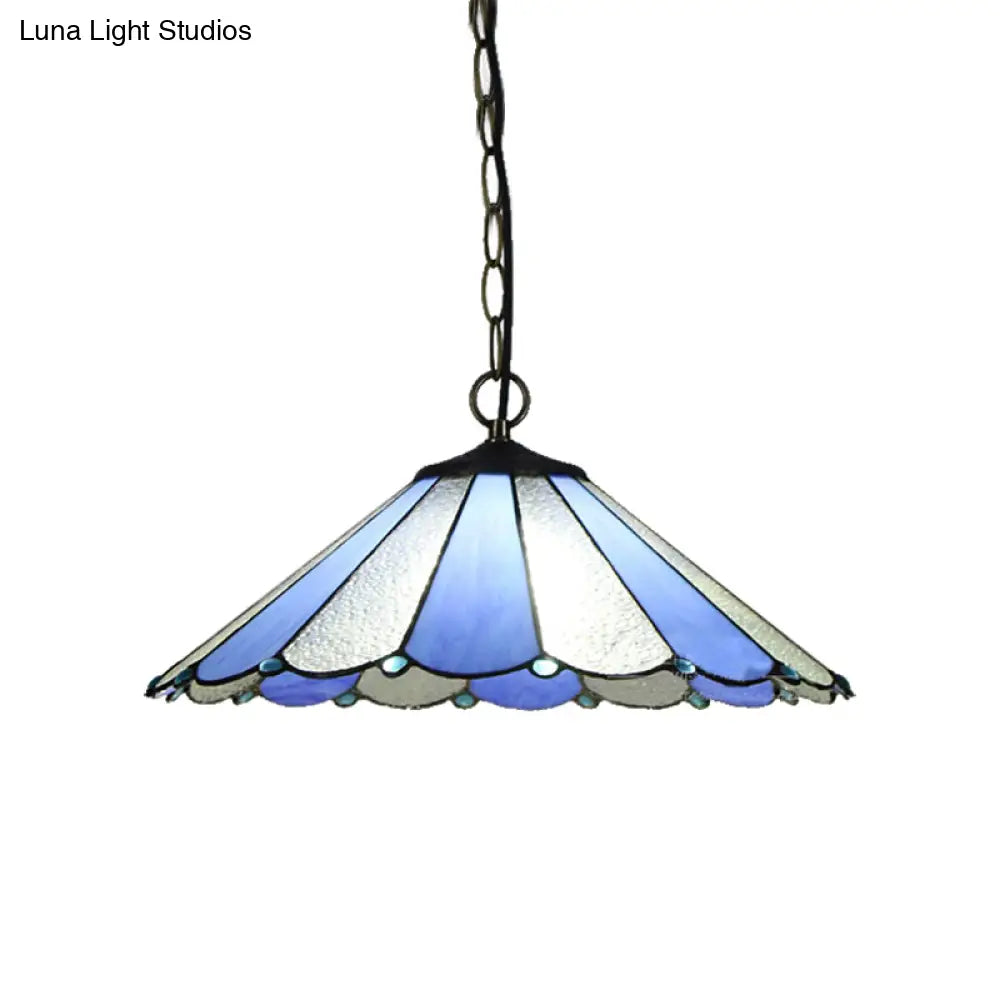 Baroque Blue Conical Suspension Lamp - Hand Cut Glass Ceiling Light For Bedroom