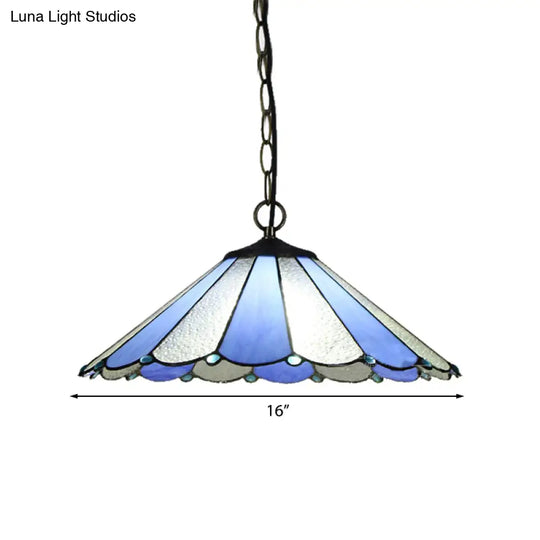 Baroque Blue Conical Suspension Lamp - Hand Cut Glass Ceiling Light For Bedroom