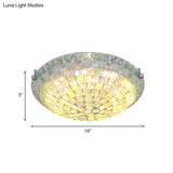 Baroque Blue Glass Bowl Ceiling Light - 2/3 Lights Square-Cut Flush Mount Lamp For Bedroom