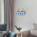 Baroque Blue/Orange Glass Wall Light Sconce - Grid Pattern Design 2 Heads White Blue