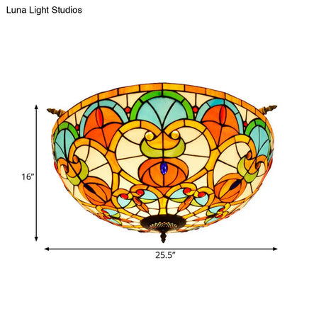 Baroque Brass Jewel Ceiling Lamp - 5 Multicolored Stained Glass Bulbs (21.5’/25.5’) Semi Flush