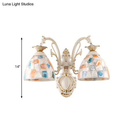 Baroque Dome Shell Mosaic Patterned Wall Lamp In White With Curved Arm