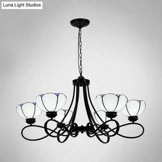 Baroque Scalloped/Cone Hanging Chandelier With Glass Shades - 3/5 Lights White/Yellow/Beige Ideal