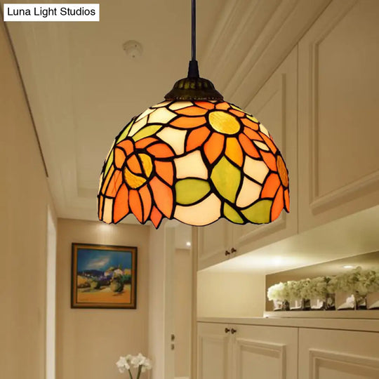Baroque Orange Stained Art Glass Dome Hanging Light Fixture For Living Room