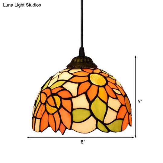 Baroque Orange Living Room Suspension Lighting Fixture With Stained Art Glass Shade