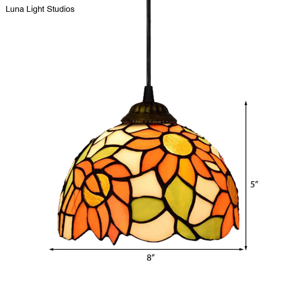 Baroque Orange Stained Art Glass Dome Hanging Light Fixture For Living Room