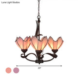 Baroque Pink/Purple Floral Chandelier - Bronze 3/5 Lights Kitchen Lighting Fixture