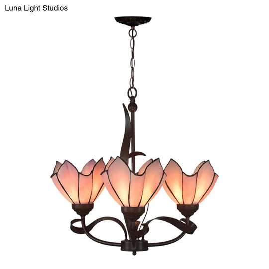 Baroque Pink/Purple Floral Chandelier Pendant - Bronze 3/5 Lights Kitchen Lamp