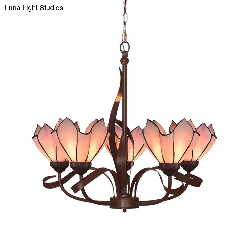 Baroque Pink/Purple Floral Chandelier Pendant - Bronze 3/5 Lights Kitchen Lamp