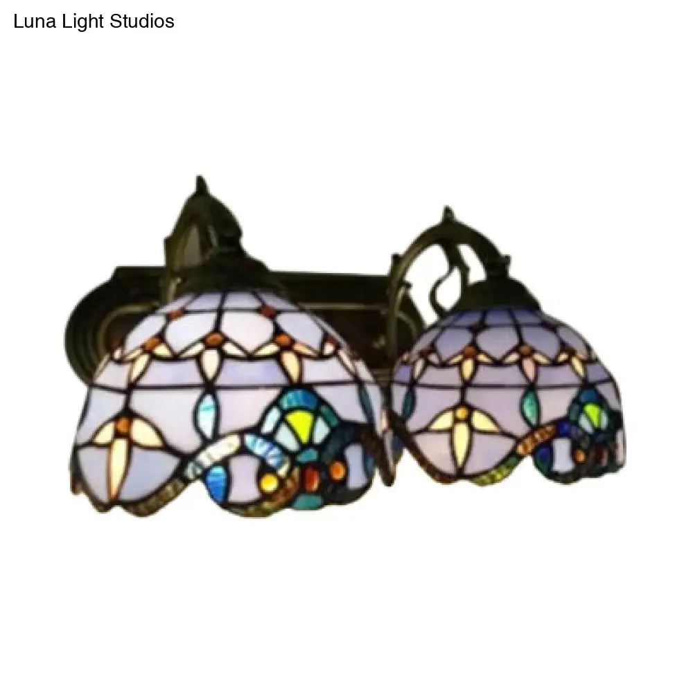 Baroque Purple Stained Glass Wall Sconce - 2-Head Dome Lighting For Living Room