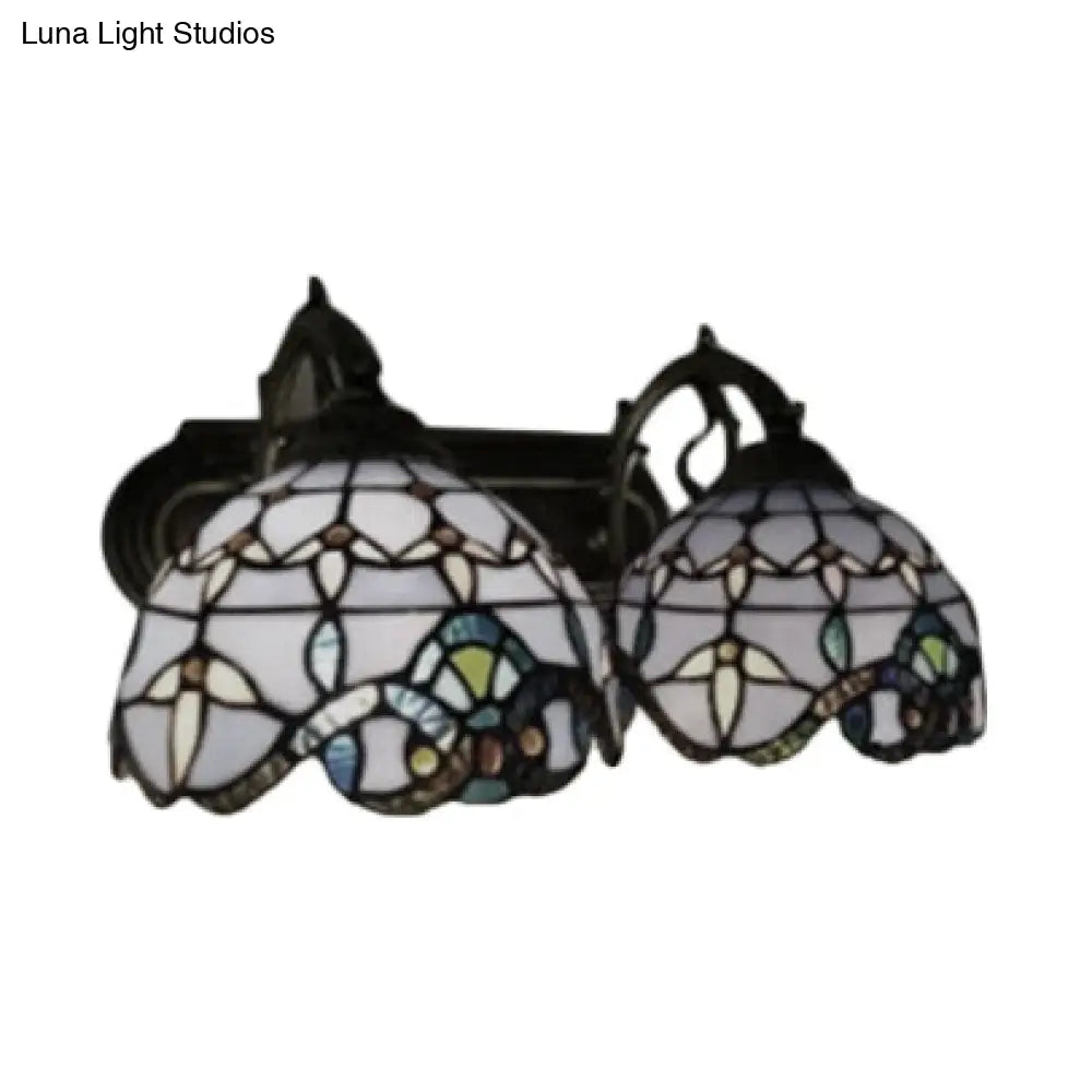 Baroque Purple Stained Glass Wall Sconce - 2-Head Dome Lighting For Living Room
