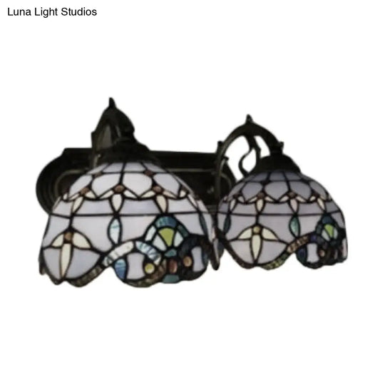 Baroque Purple Stained Glass Wall Sconce - 2-Head Dome Lighting For Living Room