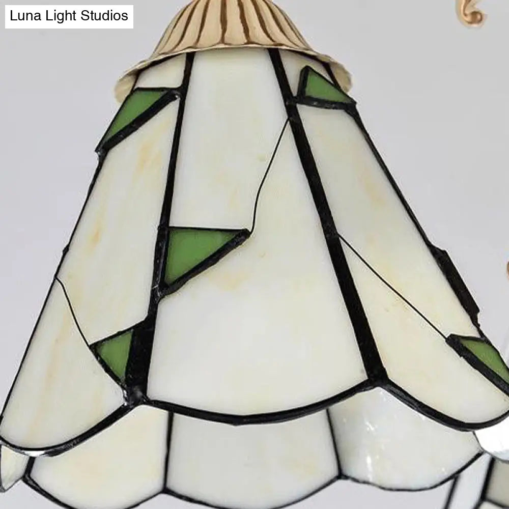 Baroque Stained Glass Chandelier With 3/5 Lights In White And Gold