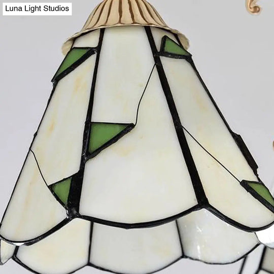 Baroque Stained Glass Chandelier With 3/5 Lights In White And Gold