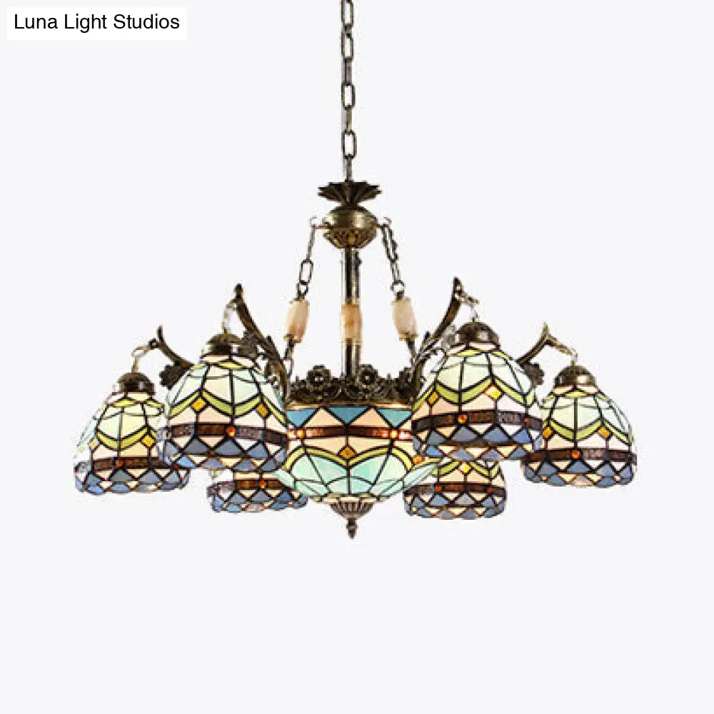 Baroque Stained Glass Pendant Light Chandelier - 9/11 Lights Blue Bedroom Fixture