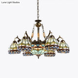 Baroque Stained Glass Pendant Light Chandelier - 9/11 Lights Blue Bedroom Fixture