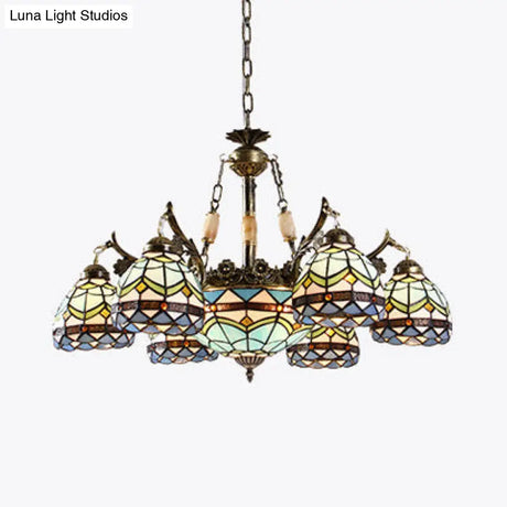 Baroque Stained Glass Pendant Light Chandelier - 9/11 Lights Blue Bedroom Fixture