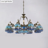 Baroque Stained Glass Pendant Light Chandelier - 9/11 Lights Blue Bedroom Fixture