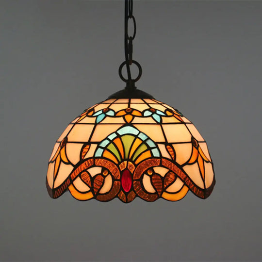 Baroque Stained Glass Pendant Light In Brown For Restaurant Ceiling Decor / 10’ Chain