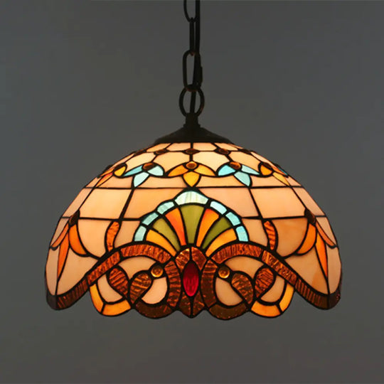 Baroque Stained Glass Pendant Light In Brown For Restaurant Ceiling Decor / 12’ Chain