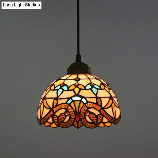Brown Baroque Stained Glass Pendant Light For Restaurant Ceiling / 8 Cord