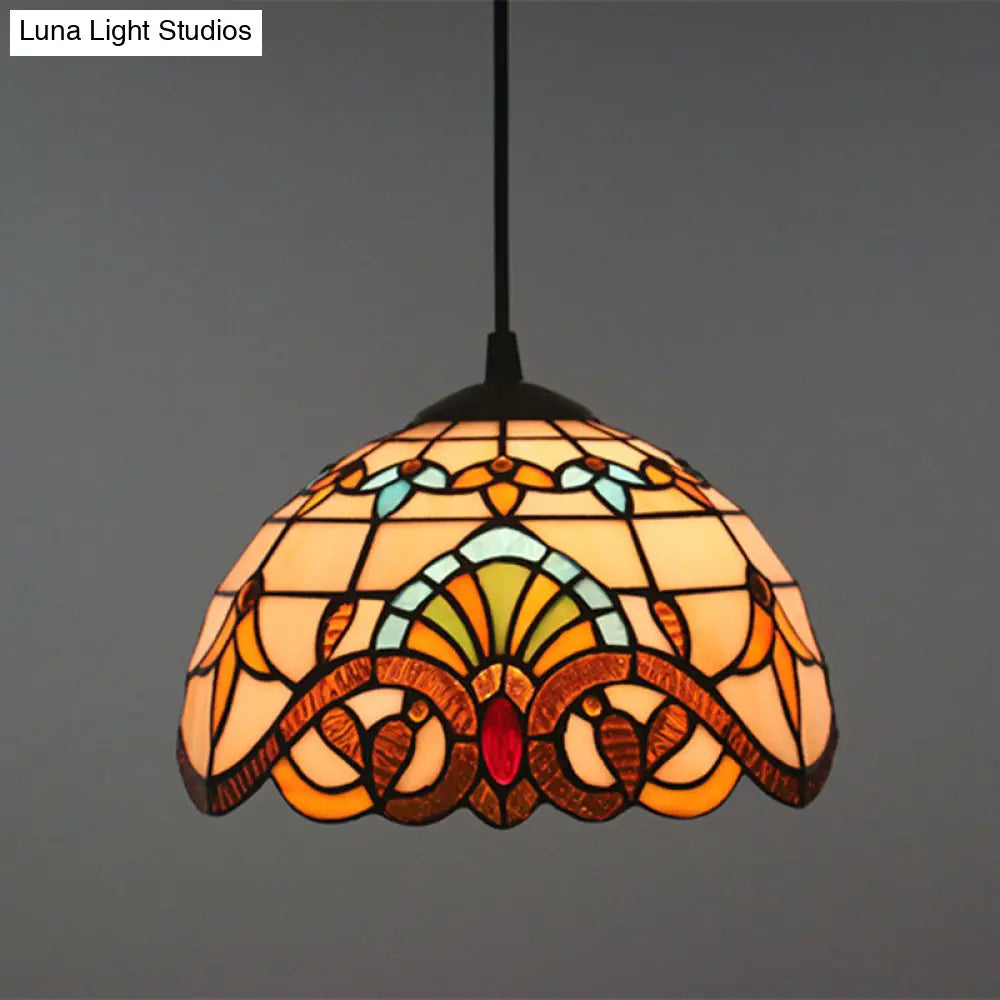 Brown Baroque Stained Glass Pendant Light For Restaurant Ceiling / 10 Cord