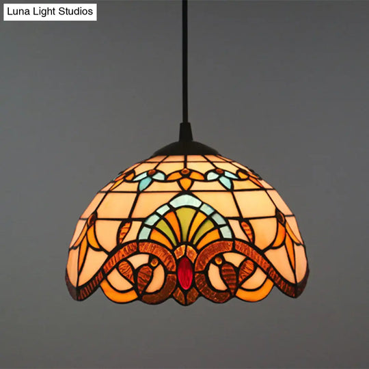 Brown Baroque Stained Glass Pendant Light For Restaurant Ceiling / 10 Cord