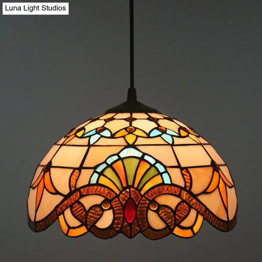 Brown Baroque Stained Glass Pendant Light For Restaurant Ceiling / 12 Cord