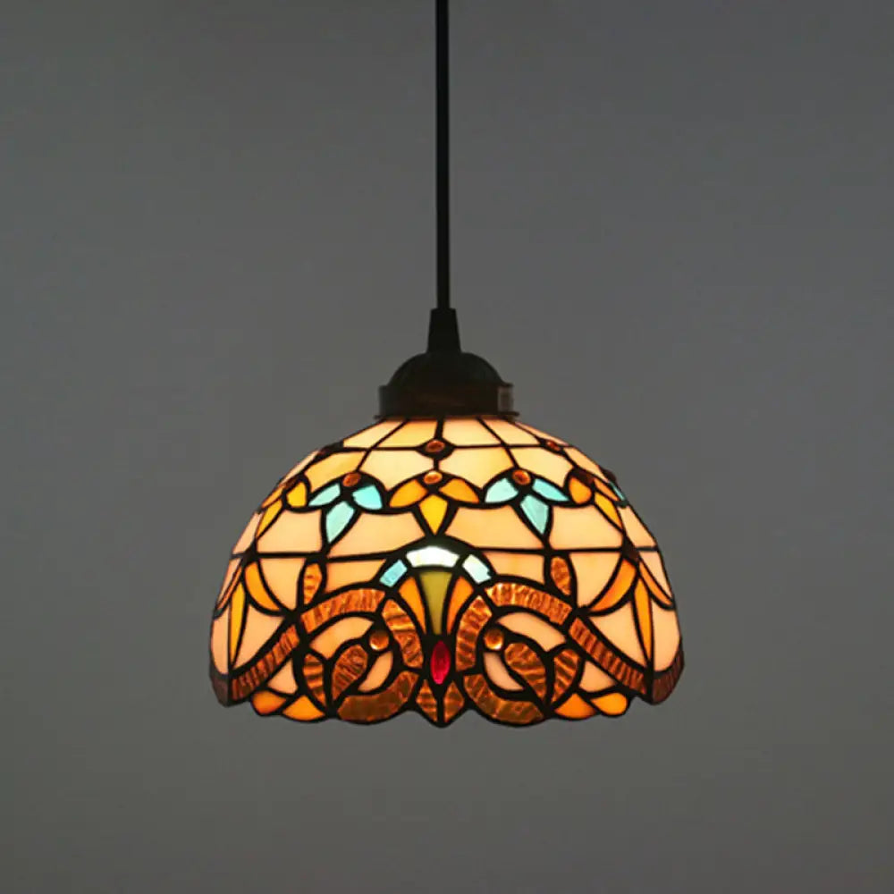Baroque Stained Glass Pendant Light In Brown For Restaurant Ceiling Decor / 8’ Cord