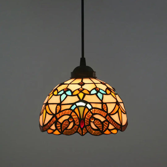 Baroque Stained Glass Pendant Light In Brown For Restaurant Ceiling Decor / 8’ Cord