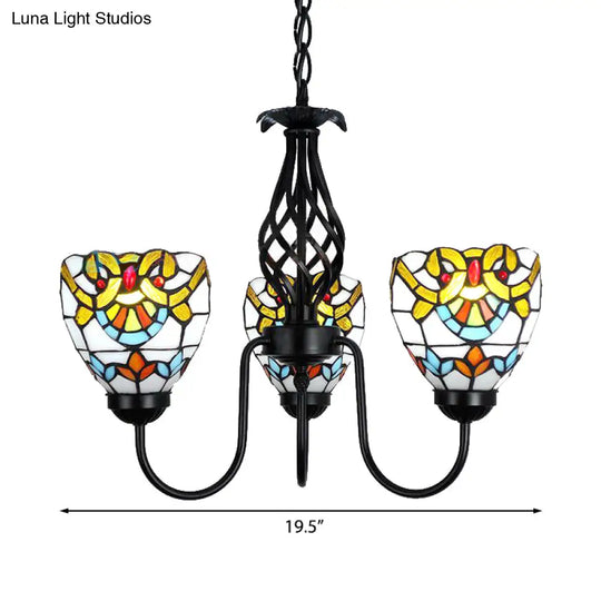 Baroque Stained Glass Pendant Light With Adjustable Chain - Black Finish