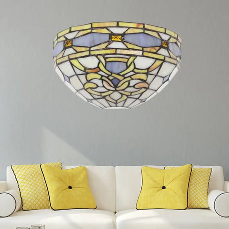 Baroque Stained Glass Wall Sconce - Purple And Yellow 1 Head Mount Light For Staircase Purple-Yellow