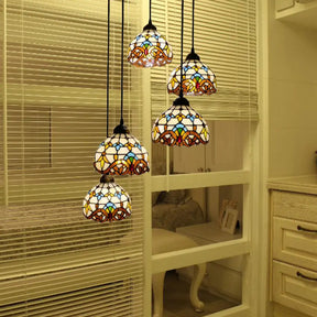 Baroque Style Glass Bell Cascade Pendant Light - Blue/Beige Shade For Dining Room Lighting Beige
