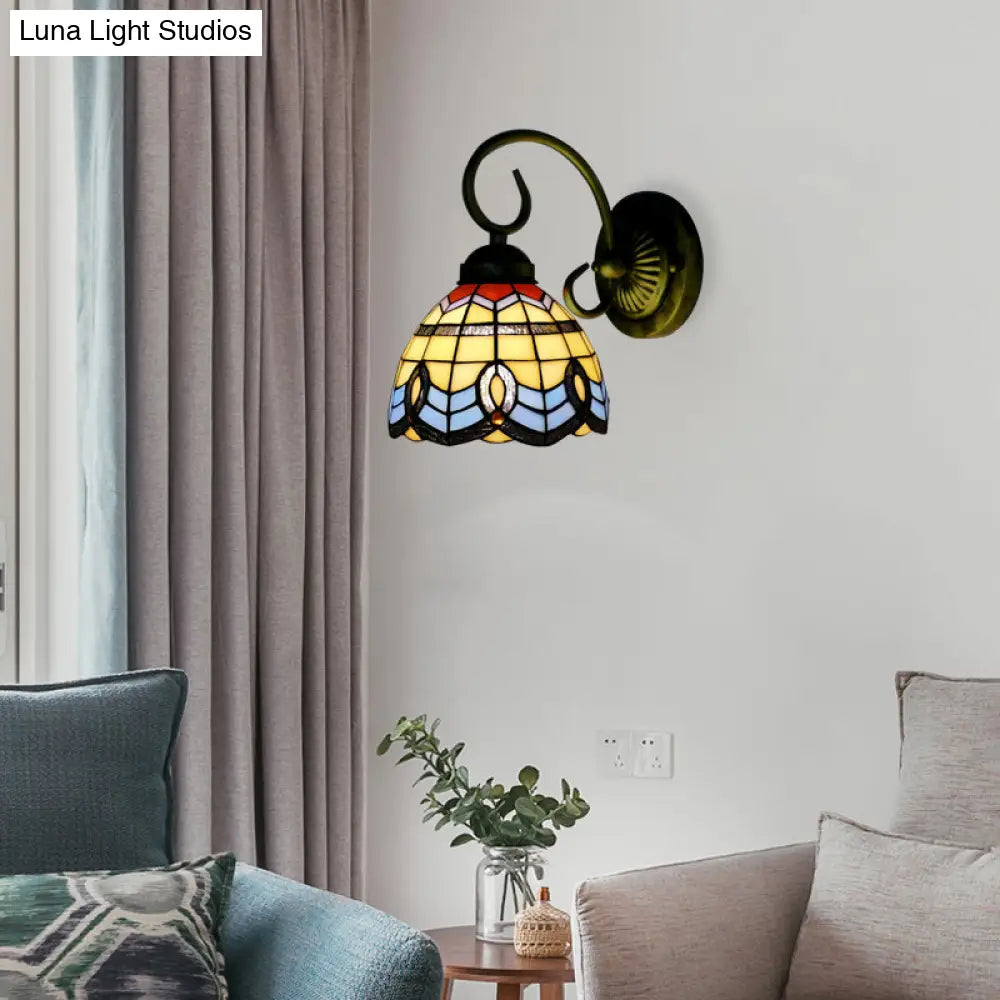 Baroque Style Grid Bell Wall Light Stained Glass Sconce For Kitchen - Beige (8/6 W) / 8