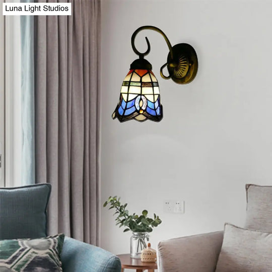 Baroque Style Grid Bell Wall Light Stained Glass Sconce For Kitchen - Beige (8/6 W) / 6