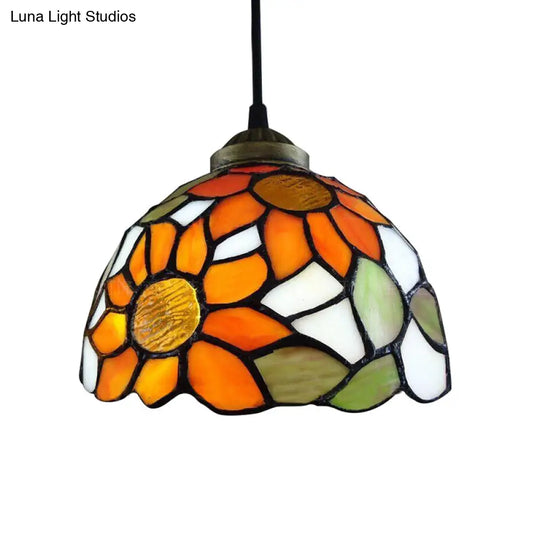Orange Stained Glass Ceiling Light With Baroque Bowl Design For Living Room