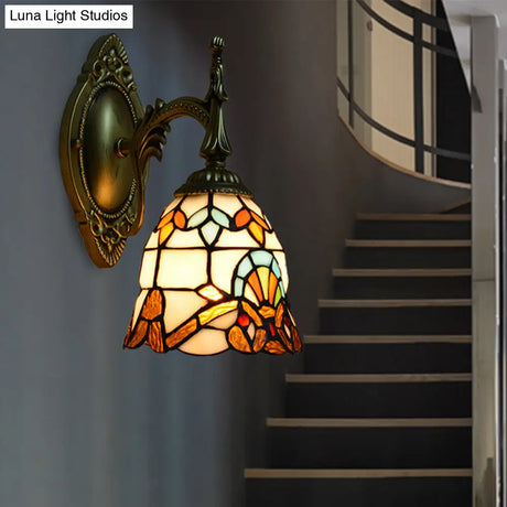 Baroque-Style Stained Glass Bell Sconce Wall Light: Bedside Lighting Fixture