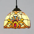 Baroque Style Stained Glass Dome Pendant Light With Hanging Cord Yellow
