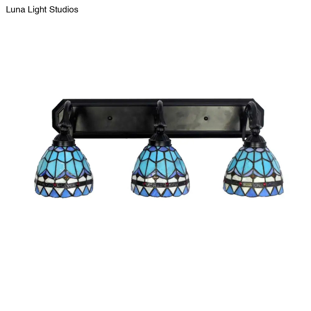 Baroque Style Stained Glass Vanity Light With 3 Wall-Mounted Bowls In Black