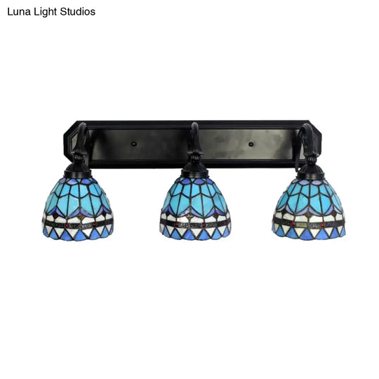 Baroque Style Stained Glass Vanity Light With 3 Wall-Mounted Bowls In Black